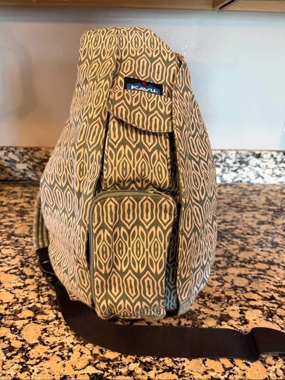Kavu Sage and Cream Geometric Sling Bag